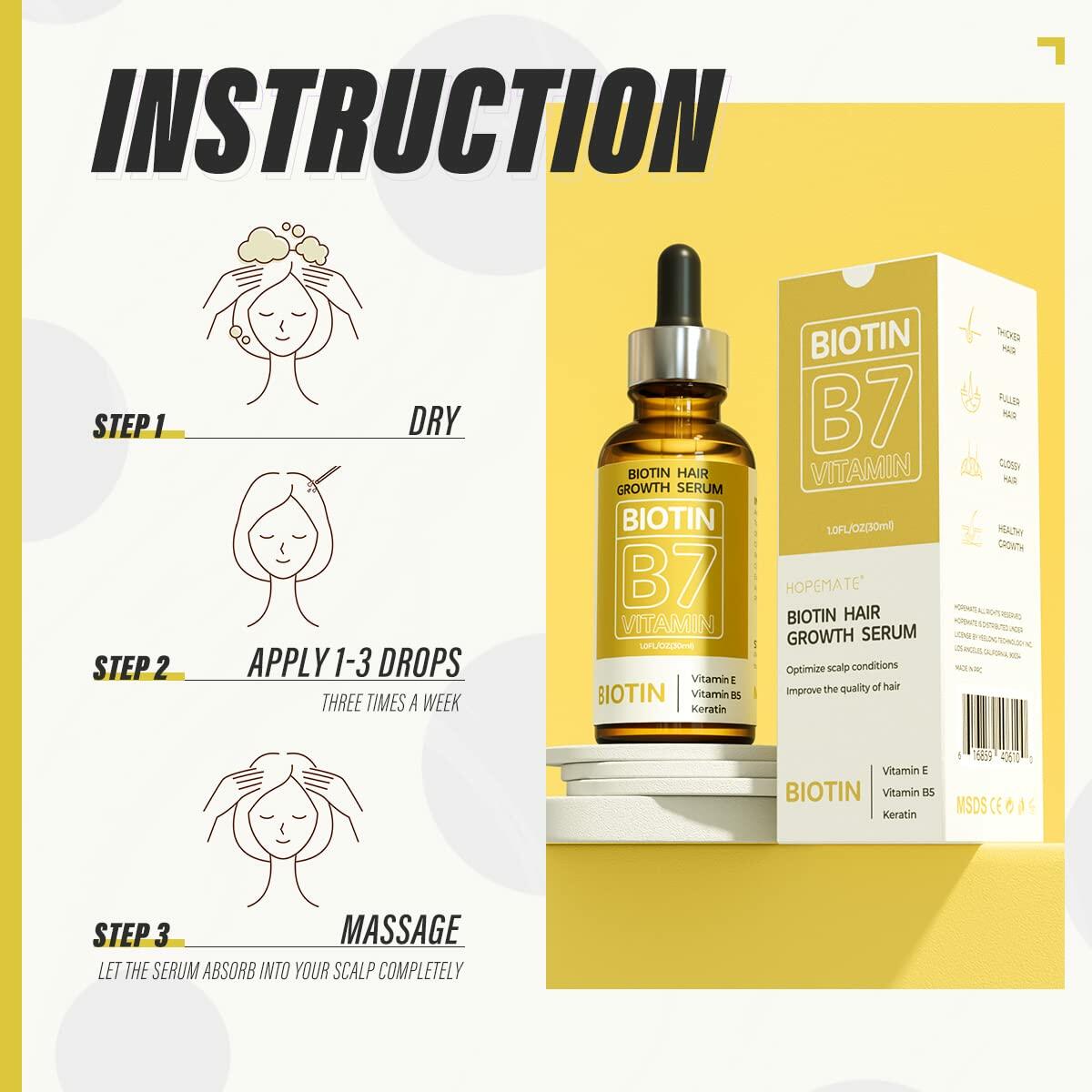 HOPEMATE Biotin Hair Growth Serum 3.21oz Natural Ingredients